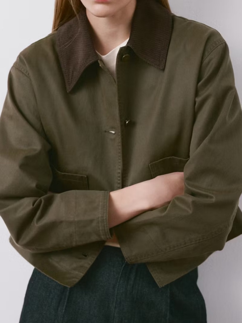 Mango Olive BrownJacket with Corduroy Collar COTTON PARKAWITH CONTRASTING COLLAR - Picture 6 of 6